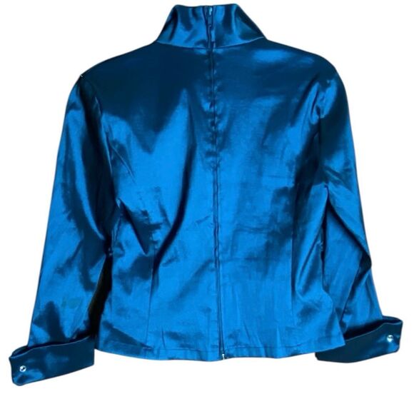 Tadashi Blue Satin Ruched Jacket Sz 12 & Maxi Skirt Sz 8 Formal Evening Set - Picture 5 of 9